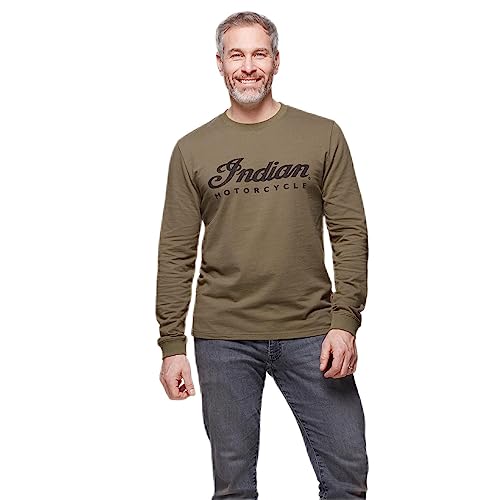 Indian Motorcycle Men's Loopback Script Long Sleeve T-Shirt, Khaki