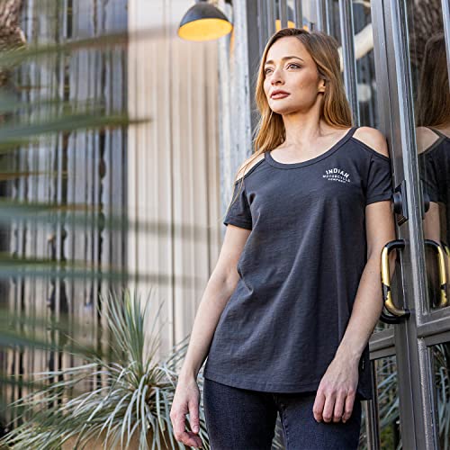 Indian Motorcycle Women's Off Shoulder T-Shirt, Charcoal