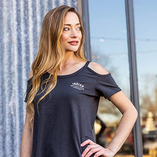Indian Motorcycle Women's Off Shoulder T-Shirt, Charcoal