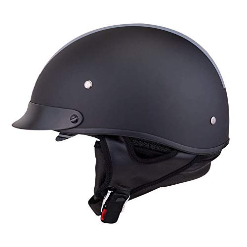 Indian Motorcycle Half Helmet with Gray Stripe, Black