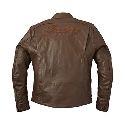 Indian Motorcycle Men's Leather Getaway Riding Jacket with Removable Liner, Brown - 2860501