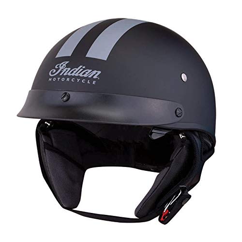 Indian Motorcycle Half Helmet with Gray Stripe, Black