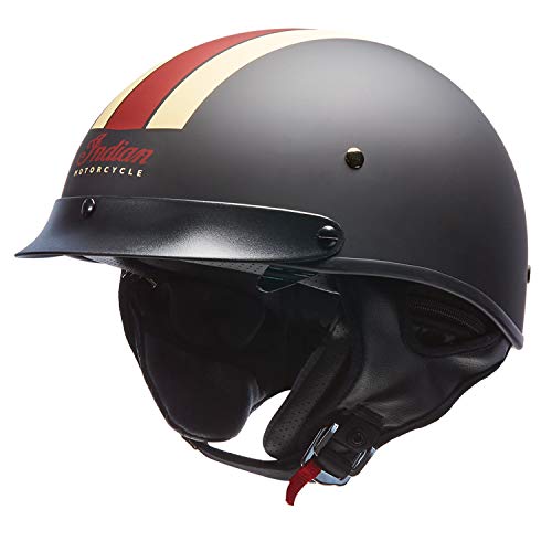 Indian Motorcycle Half Helmet with Retro Racing Stripe, Black