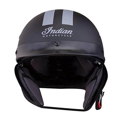 Indian Motorcycle Half Helmet with Gray Stripe, Black