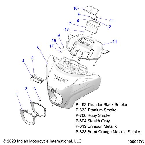 Indian Motorcycle Fairing, Front, Flat Black, Genuine OEM Part 5454594-463