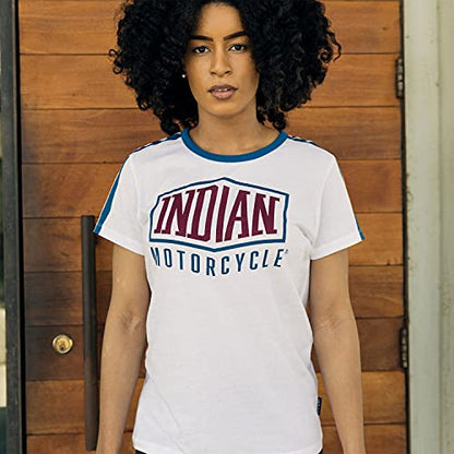 Indian Motorcycle Women's Stripe Sleeve T-Shirt, White